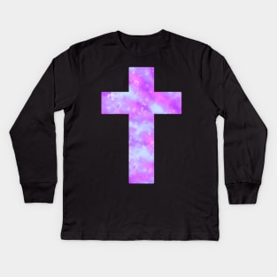 Pastel Nebula Cross Kids Long Sleeve T-Shirt